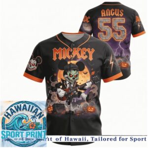 AC DC Rock Mickey Mouse Skeleton Halloween Baseball Jersey