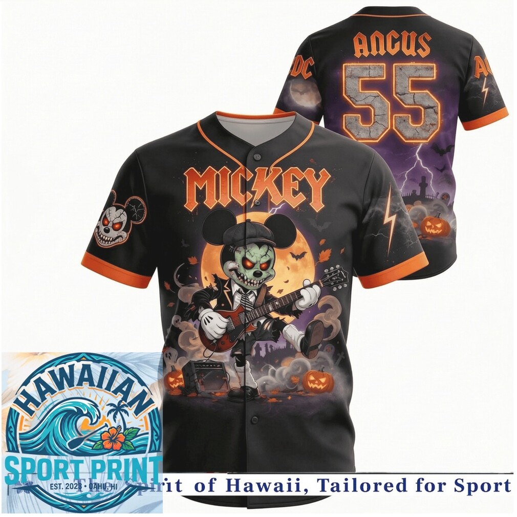 AC DC Rock Mickey Mouse Skeleton Halloween Baseball Jersey AC DC Rock Mickey Mouse Skeleton Halloween Baseball Jersey