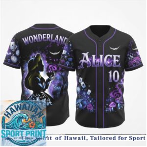 Alice in Wonderland Cheshire Cat Magic Clock Print Baseball Jersey