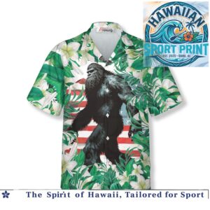 Bigfoot Sasquatch American Flag Jungle Tropical Summer Hawaiian Shirt