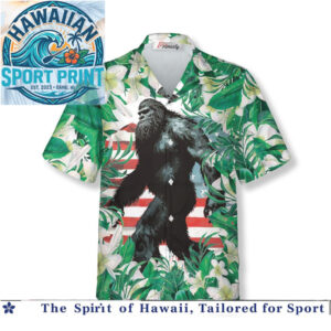 Bigfoot Sasquatch American Flag Jungle Tropical Summer Hawaiian Shirt