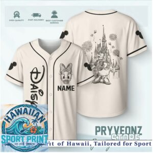 Daisy Duck Castle Fireworks Magic Kingdom Custom Baseball Jersey