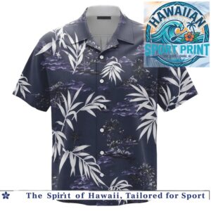 Dark Night Tropical Bamboo Leaf Palm Silhouette Hawaiian Shirt