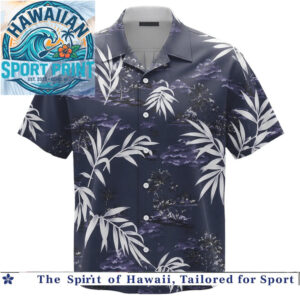 Dark Night Tropical Bamboo Leaf Palm Silhouette Hawaiian Shirt