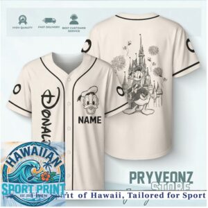 Donald Duck Castle Fireworks Magic Kingdom Custom Baseball Jersey