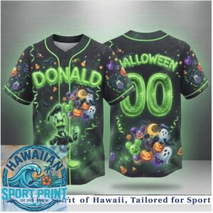 Donald Duck Disney Halloween Pumpkin Spooky Baseball Jersey
