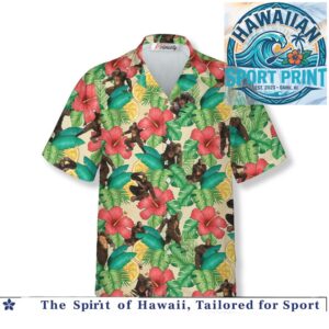 Funny Bigfoot Sasquatch Tropical Hibiscus Flowers Summer Hawaiian Shirt