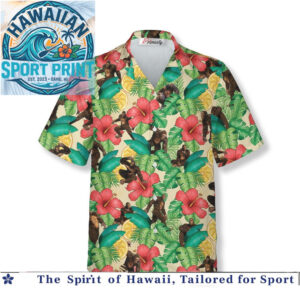 Funny Bigfoot Sasquatch Tropical Hibiscus Flowers Summer Hawaiian Shirt