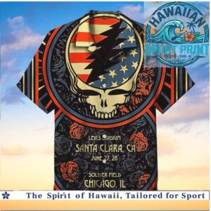 Grateful Dead Skull Rose US Flag Tour Music Fan Hawaiian Shirt