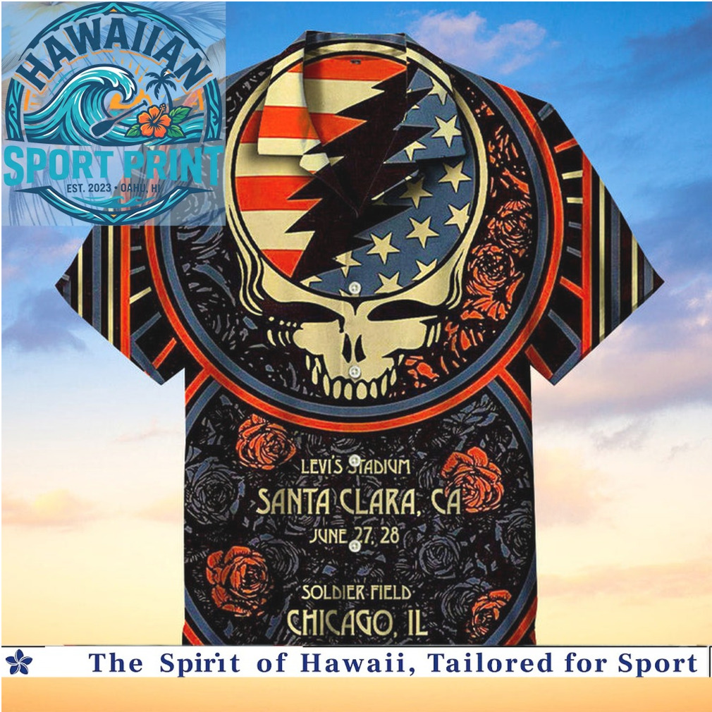 Grateful Dead Skull Rose US Flag Tour Music Fan Hawaiian Shirt Grateful Dead Skull Rose US Flag Tour Music Fan Hawaiian Shirt