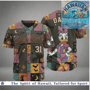 Halloween Daisy Duck Patchwork Witch Spooky Night Custom Baseball Jersey