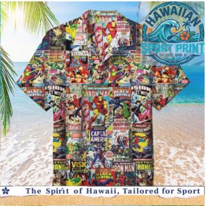 Marvel Comics Classic Superhero Retro Comic Books Collage Hawaiian Shirt