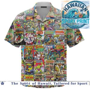 Marvel Vintage Superheroes Comic Books Collage Hawaiian Shirt