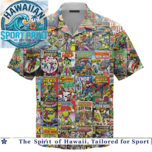 Marvel Vintage Superheroes Comic Books Collage Hawaiian Shirt