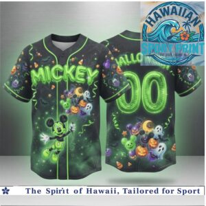 Mickey Halloween Pumpkin Ghost Spooky Neon Baseball Jersey