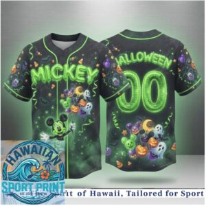 Mickey Halloween Pumpkin Ghost Spooky Neon Baseball Jersey