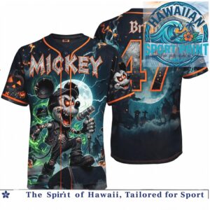 Mickey Mouse Rock Star Halloween Lightning Spooky Baseball Jersey