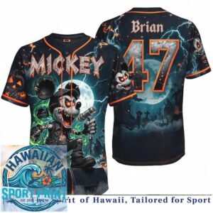 Mickey Mouse Rock Star Halloween Lightning Spooky Baseball Jersey