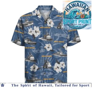 Military Navy Surface Warfare Hibiscus Tropical Hawaiian Shirt