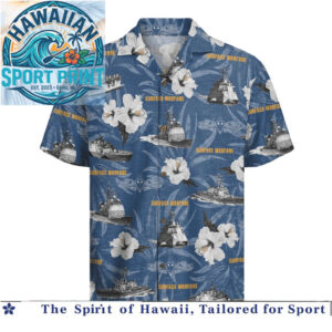 Military Navy Surface Warfare Hibiscus Tropical Hawaiian Shirt