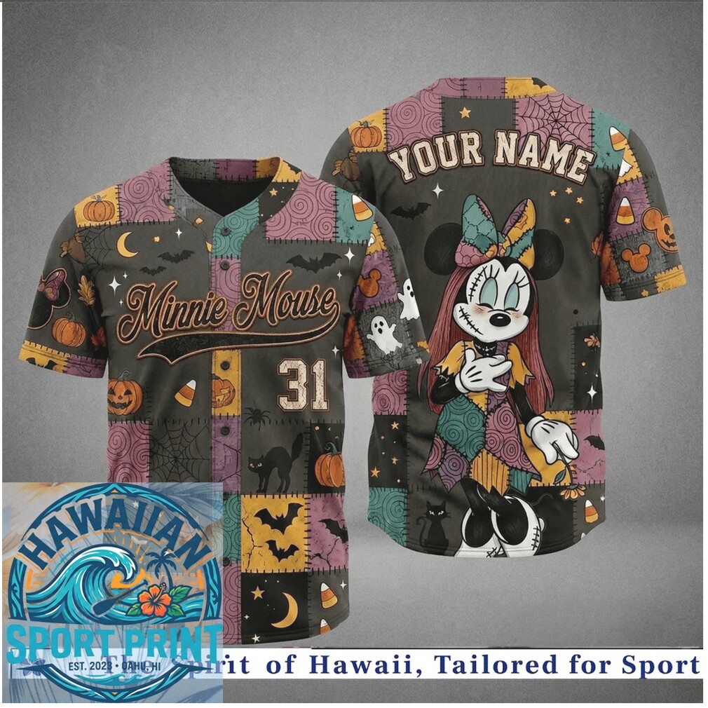 Minnie Mouse Halloween Patchwork Baseball Jersey Minnie Mouse Halloween Patchwork Baseball Jersey