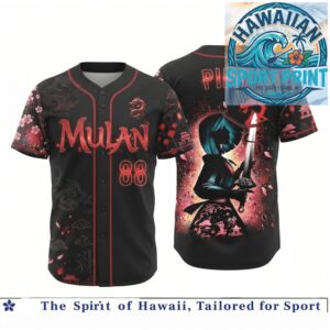 Mulan Chinese Warrior Heroine Ping Blossom Print Baseball Jersey