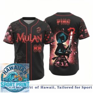 Mulan Chinese Warrior Heroine Ping Blossom Print Baseball Jersey