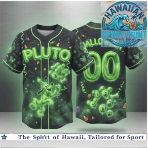 Pluto Disney Halloween Spooky Glowing Green Baseball Jersey