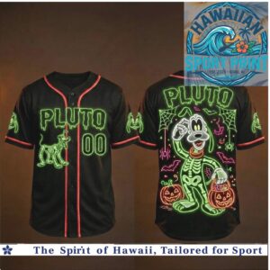 Pluto Skeleton Disney Halloween Neon Baseball Jersey