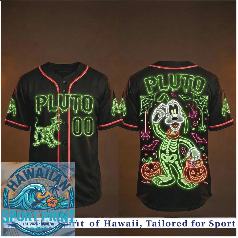 Pluto Skeleton Disney Halloween Neon Baseball Jersey Pluto Skeleton Disney Halloween Neon Baseball Jersey