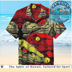 Red And Yellow Dinosaur Reptile Eyes Scales Hawaiian Shirt