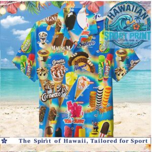 Retro Ice Cream Brands Summer Treats Sweet Dessert Hawaiian Shirt