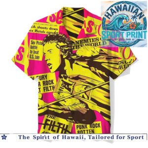 Sex Pistols Punk Rock Retro Neon Yellow Pink Graphic Hawaiian Shirt