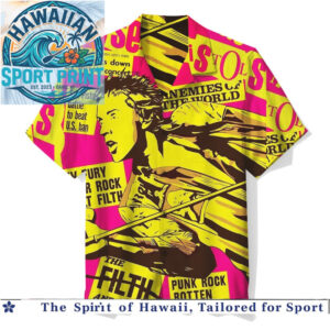 Sex Pistols Punk Rock Retro Neon Yellow Pink Graphic Hawaiian Shirt