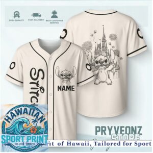 Stitch Castle Fireworks Magic Kingdom Custom Name Baseball Jersey