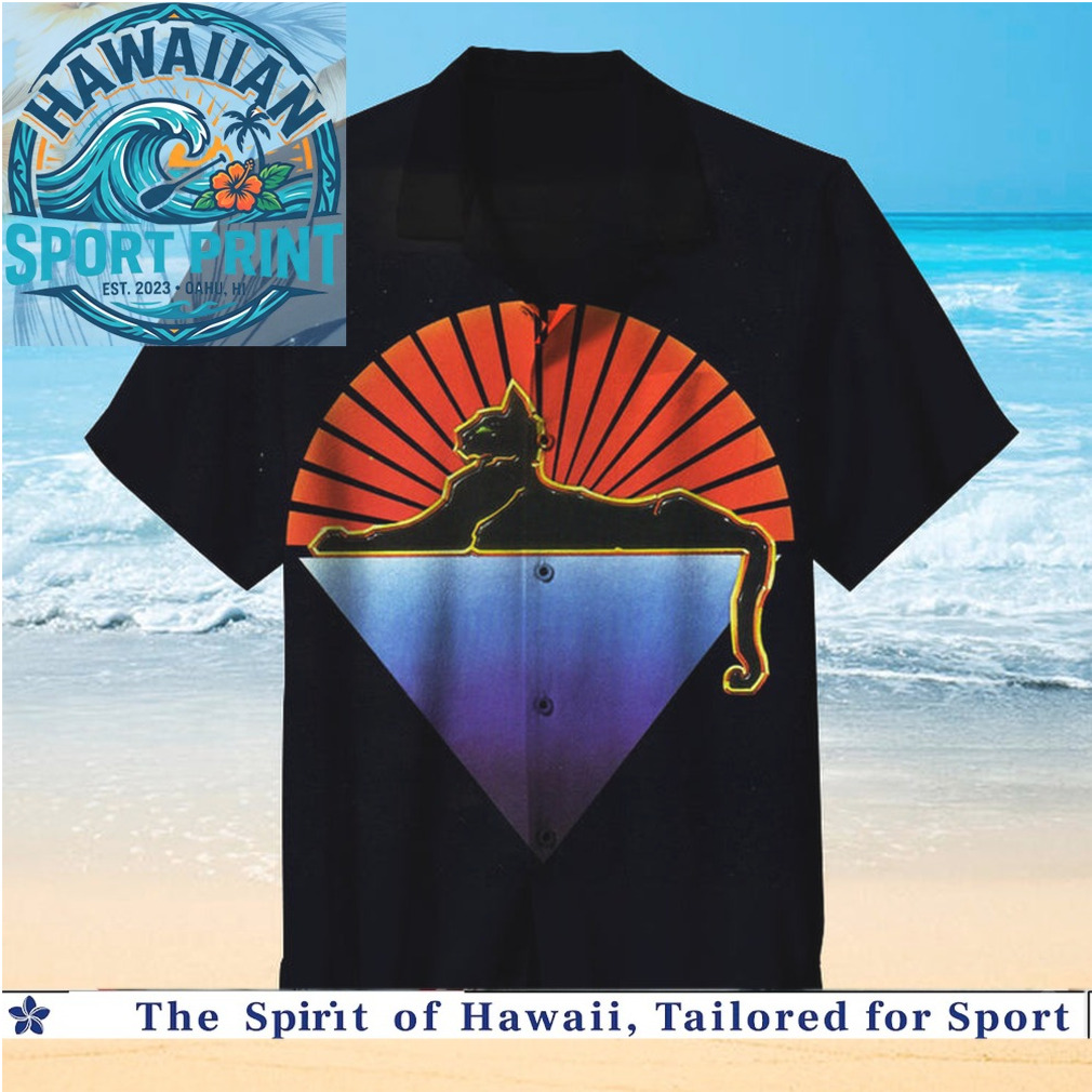 Synthwave Retro Black Cat Sunset Neon Geometric Landscape Hawaiian Shirt Synthwave Retro Black Cat Sunset Neon Geometric Landscape Hawaiian Shirt