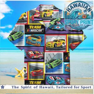 Team NASCAR Racing Cars Speed Track Retro Cartoon Hawaiian Shirt