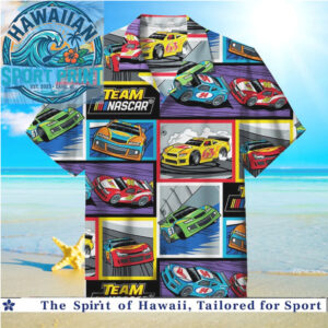 Team NASCAR Racing Cars Speed Track Retro Cartoon Hawaiian Shirt