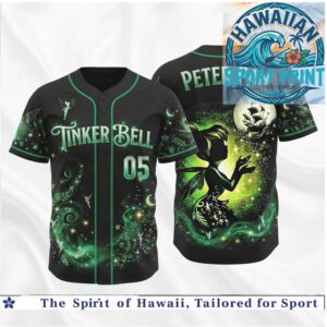 Tinker Bell Peter Pan Neverland Fairy Magic Print Baseball Jersey