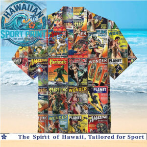 Vintage Sci Fi Pulp Comic Books Cover Art Hawaiian Shirt