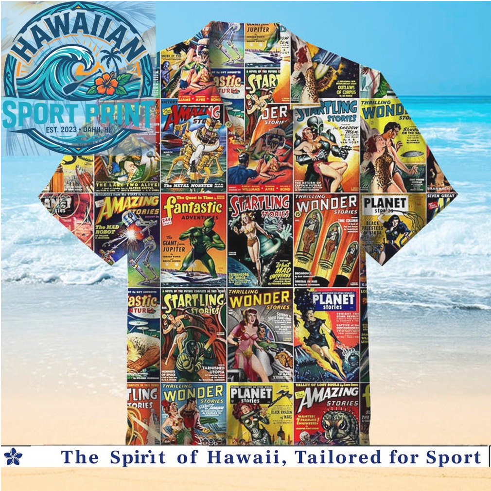 Vintage Sci Fi Pulp Comic Books Cover Art Hawaiian Shirt Vintage Sci Fi Pulp Comic Books Cover Art Hawaiian Shirt