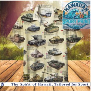 WWII Military Tanks Encyclopedia Vintage Blueprint Hawaiian Shirt